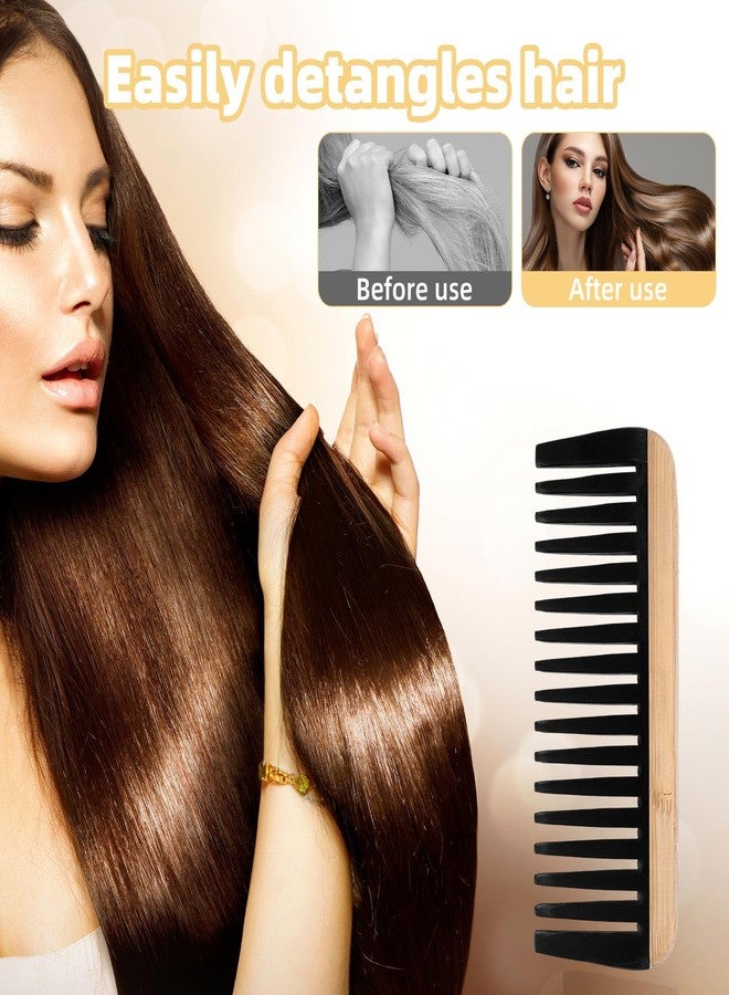 Penitue 2pcs Wooden Wide Tooth Comb, Anti-Static Large Bamboo Gentle Detangling Hair Comb with Big Bakelite Teeth Detangler Brush for Women Curly Wavy Hair Stylist Essentials Products Care Tools - Image 5